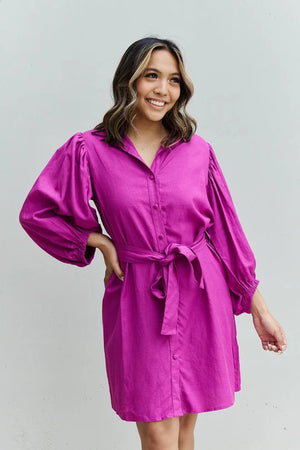 Jade By Jane Hello Darling Full Size Half Sleeve Belted Mini Dress in Magenta 3XL