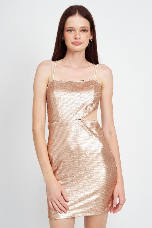 SEQUIN MINI DRESS WITH CUT OUT