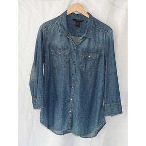 Calvin Klein Jeans Denim Button Down Women Extra Large Blue Snap Front Pockets
