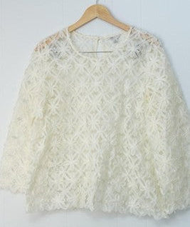 Cato Blouse Womens Medium White Floral Lace Sheer Bell Sleeve Party Boho Top