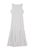 Embroidered White V-Neckline Tiered Dress