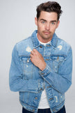 Men's Denim LIGHT WASHED Jacket with Distressing (in-store)