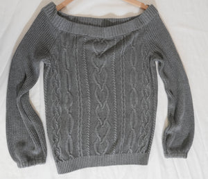 Soho Jeans Sweater Womens Medium Gray Cable Knit Boat Neck Long Sleeve