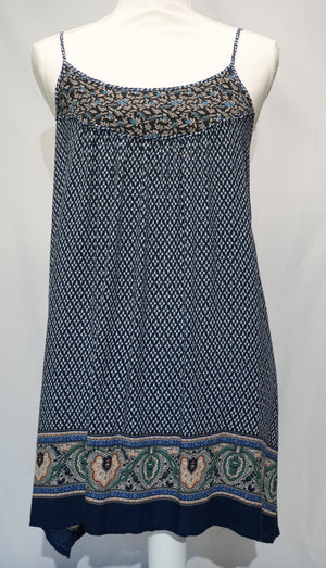 C'isa Tunic Top Womens Medium Blue Geometric Paisley Print Adjustable Straps