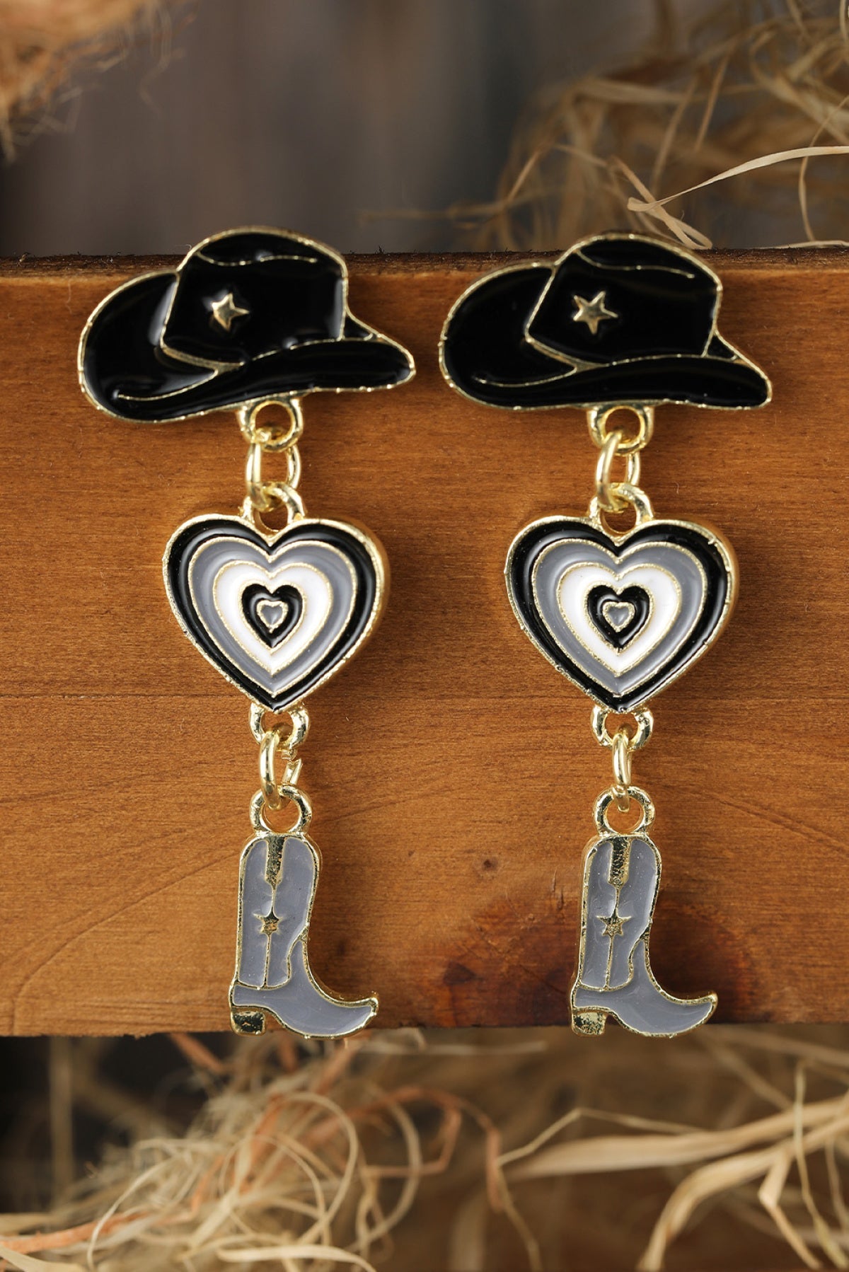 Black Cowboy Hat And Boots Valentine Costume Earrings