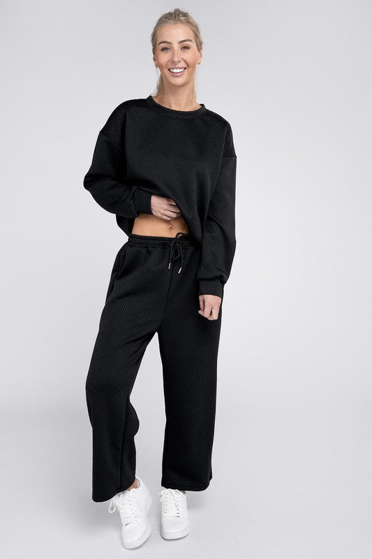 Textured Fabric Top and Pants Set