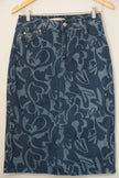 Cato Est. 1946 Denim Midi Skirt Women Size 2 Blue Heart Swirl Print Pencil Skirt