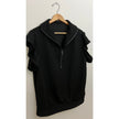Black Ribbed Half Zip Top with Ruffle Sleeves Size XL