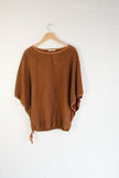 Understar Laser Cut Poncho Top Women Medium Brown Dolman Sleeve Tie Hem