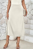 High Waist Cream Midi Skirt