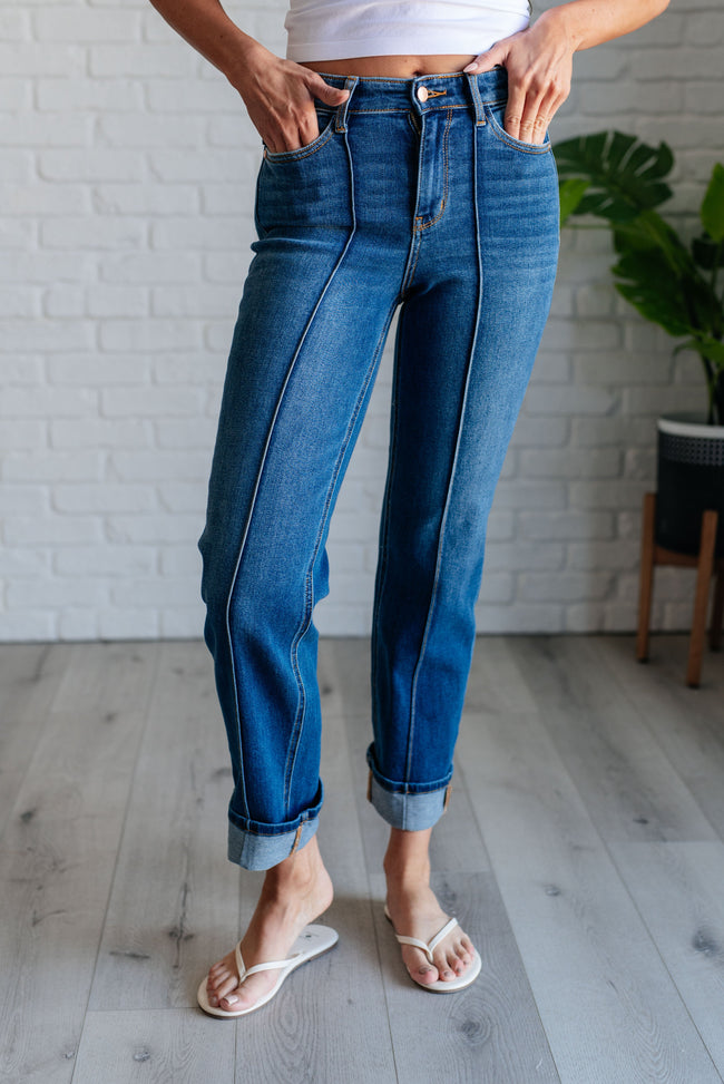Judy Blue - Campbell High Rise Center Seam Detail Straight Jeans