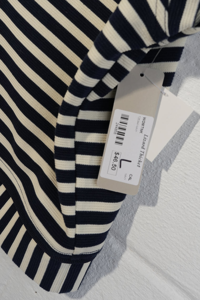 Callie Mac Striped Quarter Zip Vest Womens Large Navy White Sleeveless Top