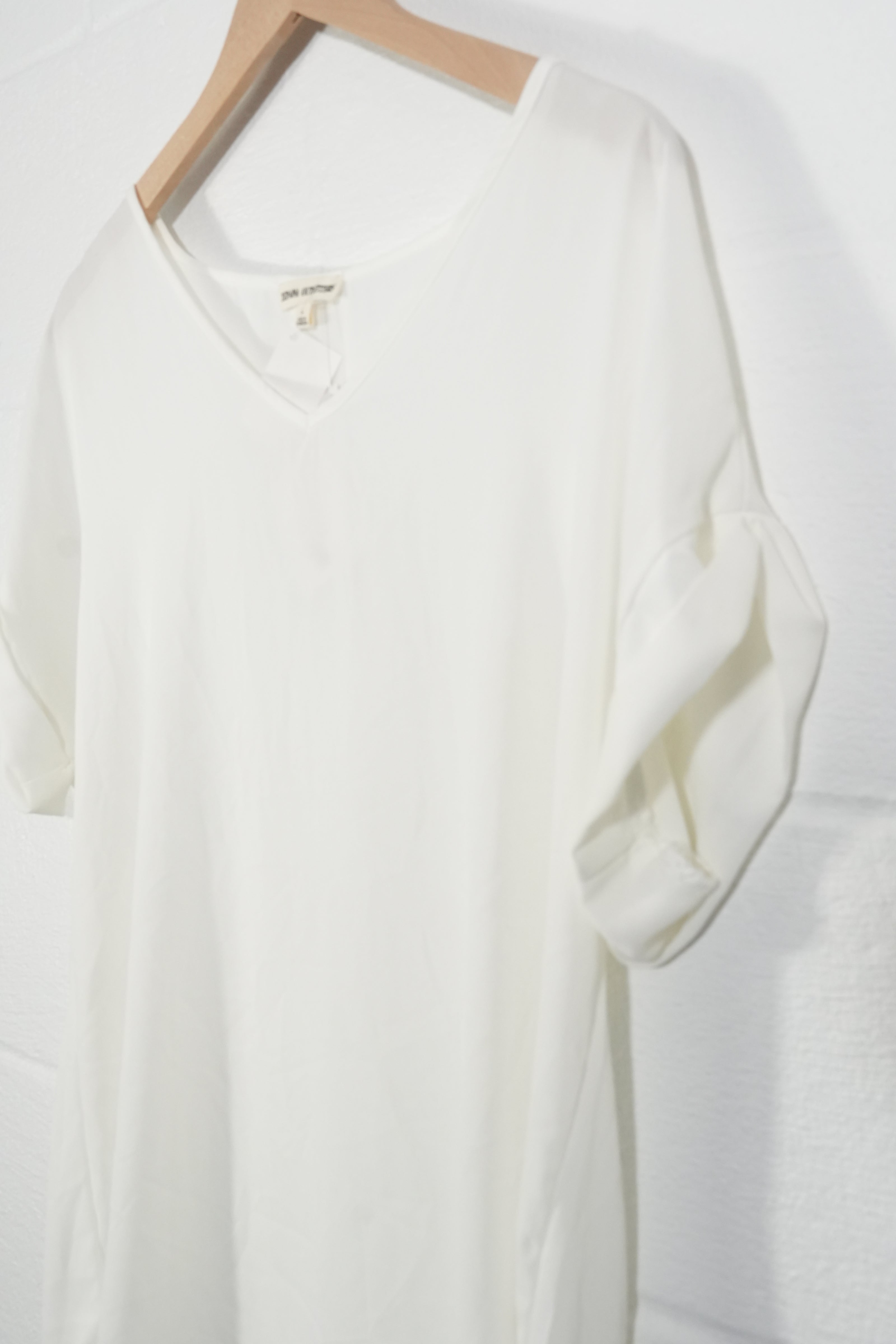 Zenana Outfitters Blouse Women Large White V-Neck Short Sleeve Rolled Cuff Top