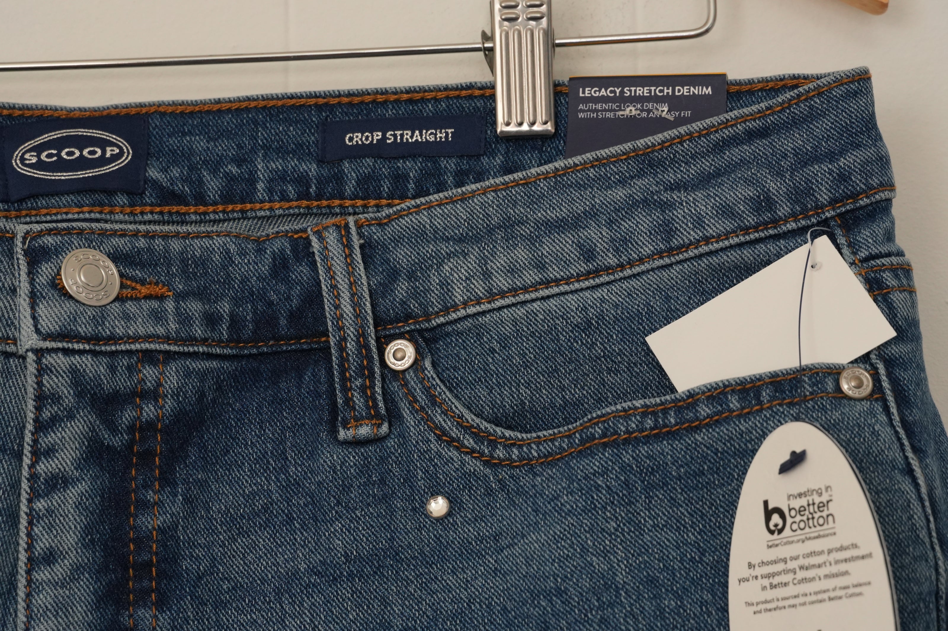 Scoop Crop Straight Jeans Women Size 14 Blue Embellished Rhinestone Stretch New