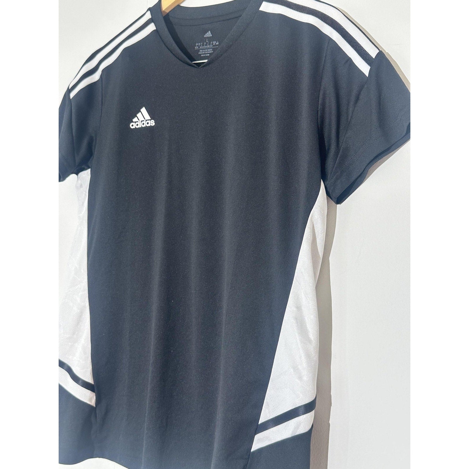 Adidas Set Womens Large Black V Neck Soccer Jersey 3 Stripe Aeroready Athletic