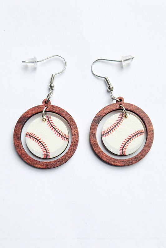 The Press Baseball Pattern Wood Round Drop Earrings