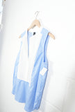 SHEIN Sleeveless Blouse Women Large Blue White Striped Pleated Tuxedo Bib Top