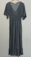 Blakeley Maxi Dress Women Small/Medium Dark Navy Blue Striped Ruffle V-Neck