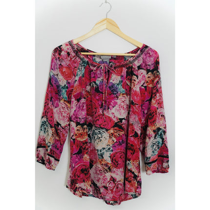 Vanessa Virginia 100% Silk Floral Blouse Size Medium