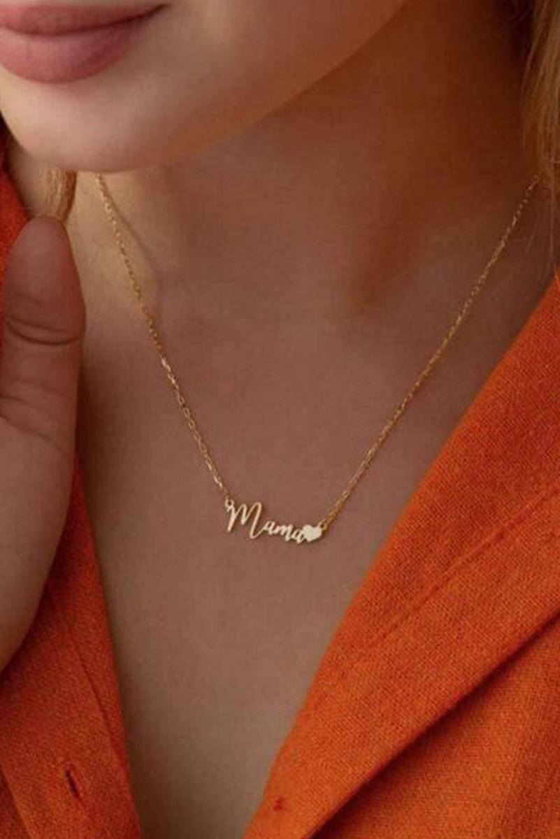 The Press Gold Mama Alphabet Peach Heart Necklace (In-Store)