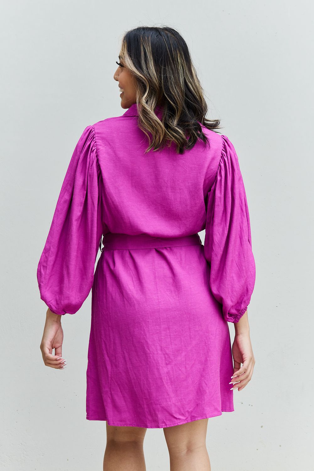 Jade By Jane Hello Darling Full Size Half Sleeve Belted Mini Dress in Magenta (In-Store)