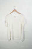Zenana Outfitters Blouse Women Large White V-Neck Short Sleeve Rolled Cuff Top