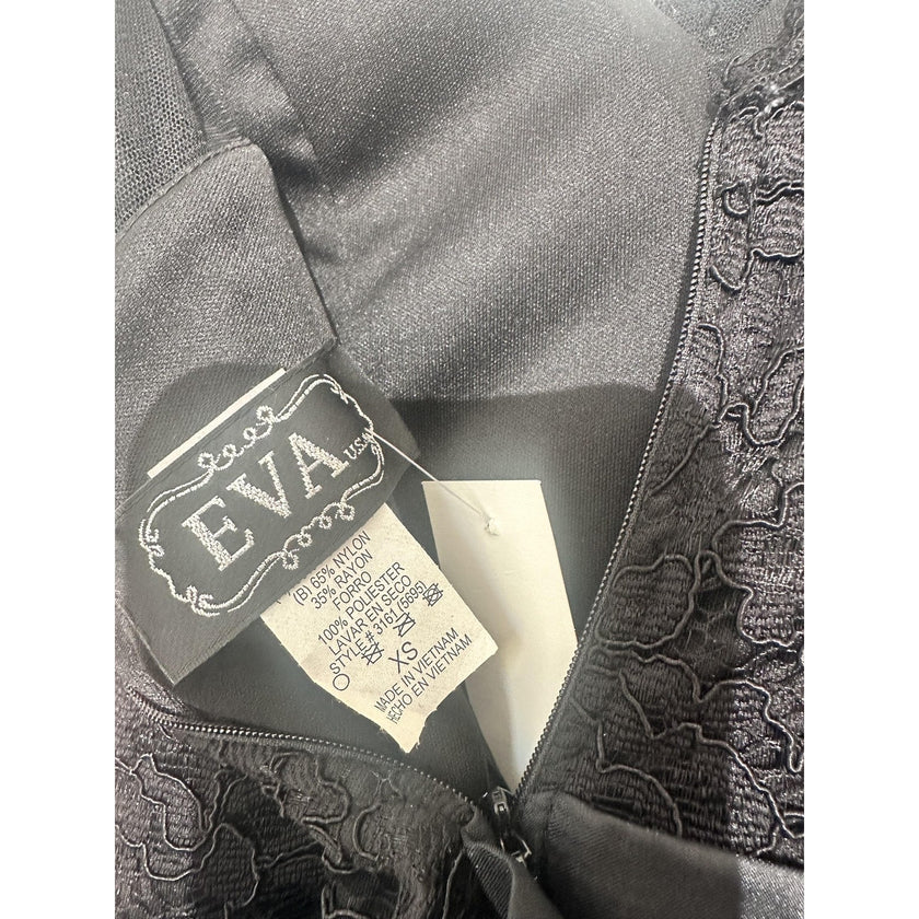 Eva Dress Womens XS Black Lace Bodice Chiffon Maxi V Neck Formal Gown Evening