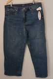 Scoop Crop Straight Jeans Women Size 14 Blue Embellished Rhinestone Stretch New
