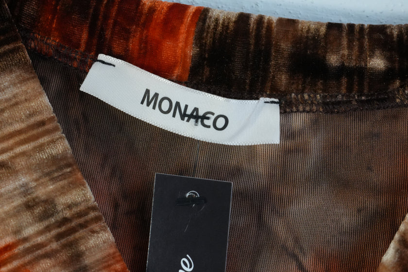 Monaco Velvet Wrap Dress Womens Small Orange Brown Off Shoulder Long Sleeve