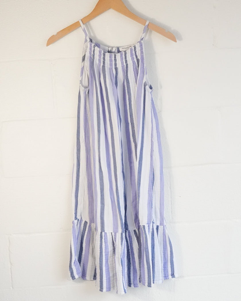 Beachlunchlounge Striped Sundress Women Extra Small Blue Lavender Ruffle Hem