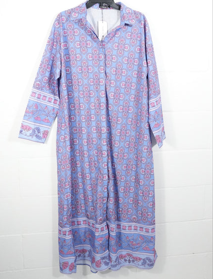 SHEIN X Maxi Dress Women Large Purple Pink Floral Medallion Long Sleeve Collared