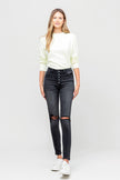 High Rise Distressed Button Fly Ankle Skinny