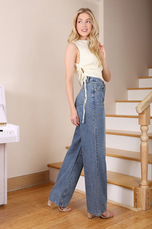 High-Waisted Relaxed Straight Denim Jeans