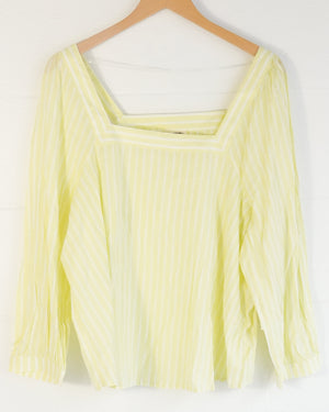 a.n.a Blouse Women Extra Large Yellow Striped Square Neck Long Sleeve Top