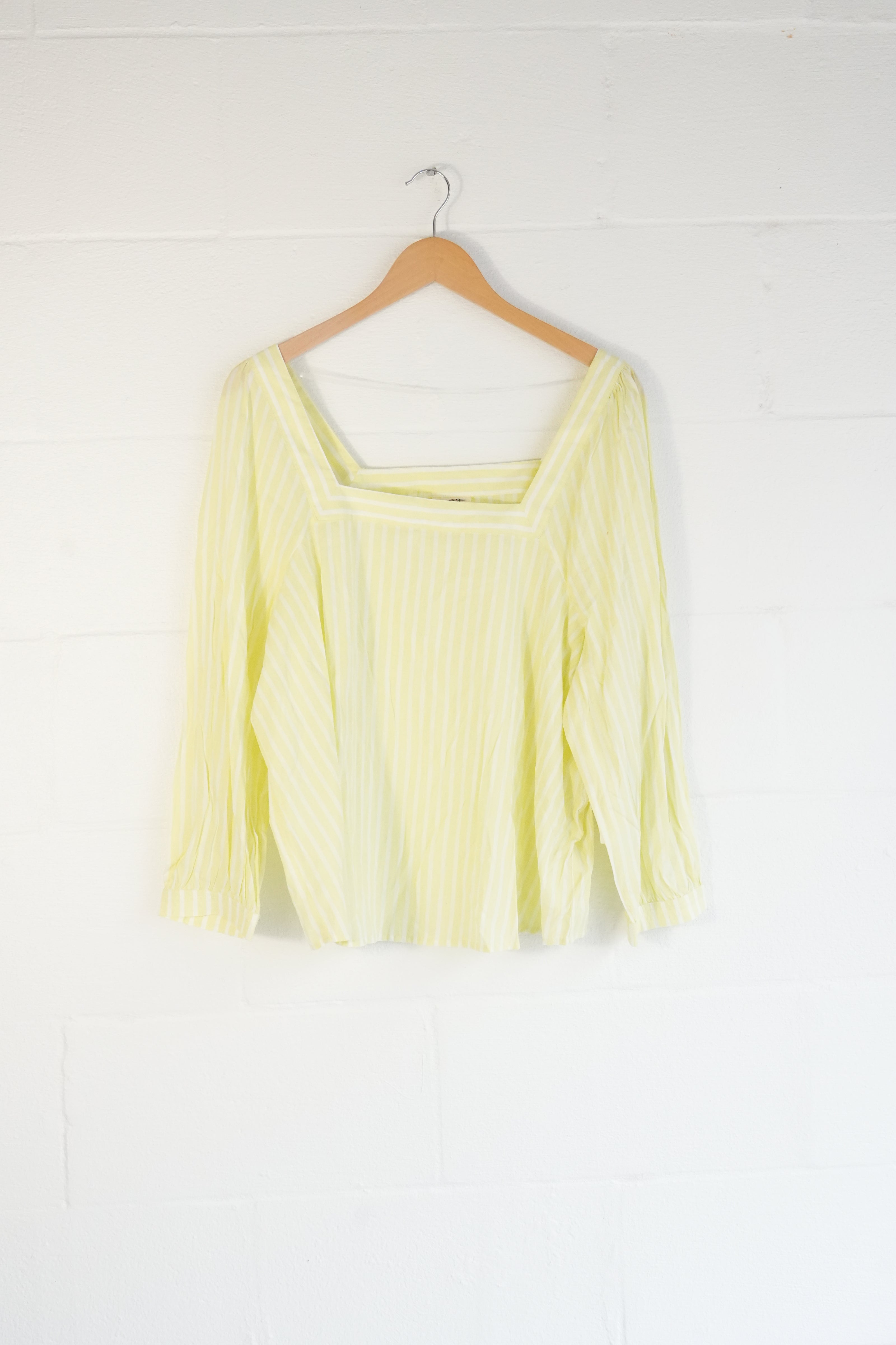 a.n.a Blouse Women Extra Large Yellow Striped Square Neck Long Sleeve Top