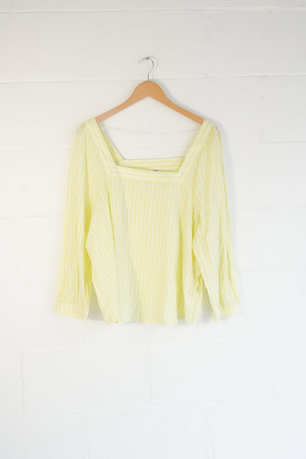 a.n.a Blouse Women Extra Large Yellow Striped Square Neck Long Sleeve Top