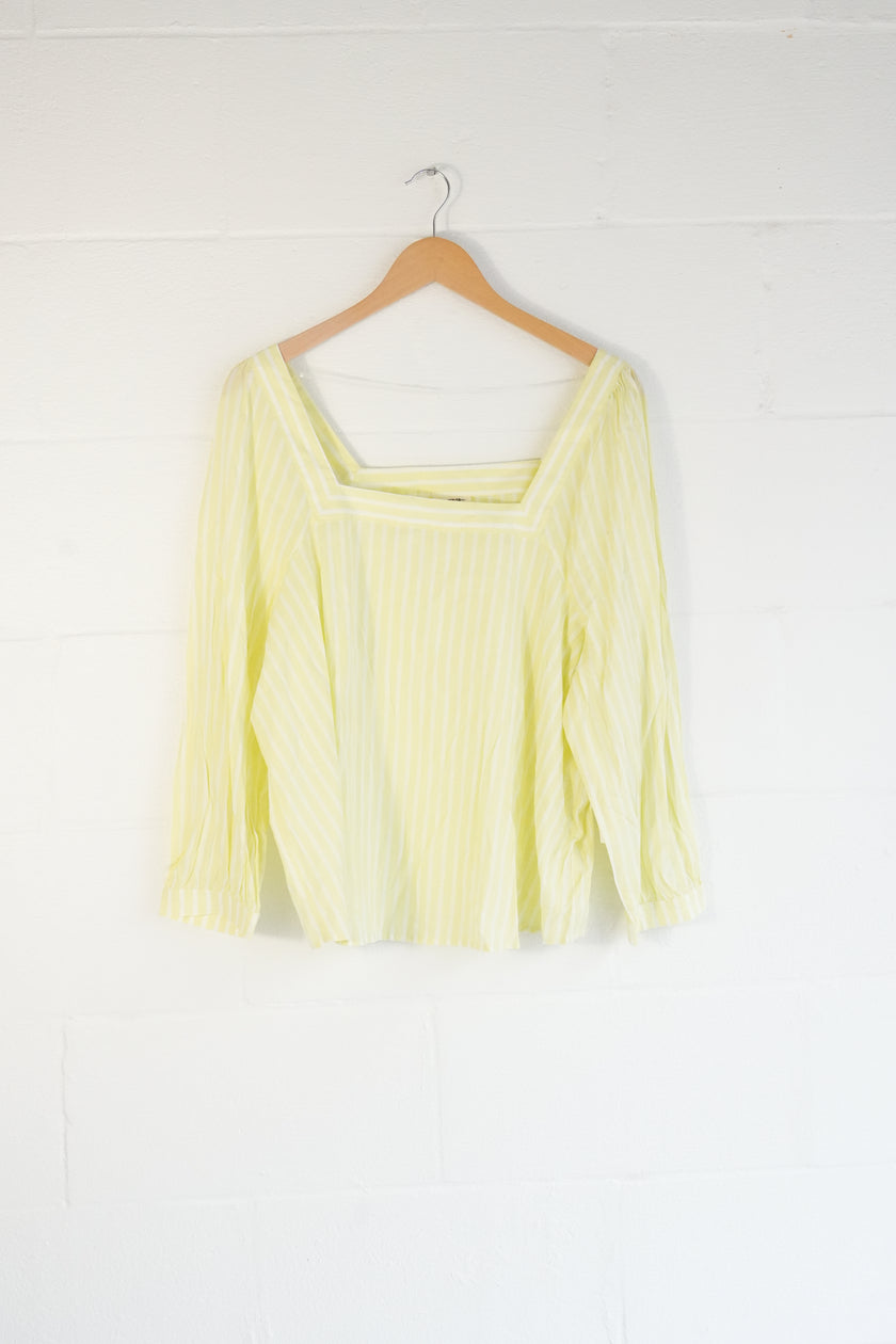 a.n.a Blouse Women Extra Large Yellow Striped Square Neck Long Sleeve Top