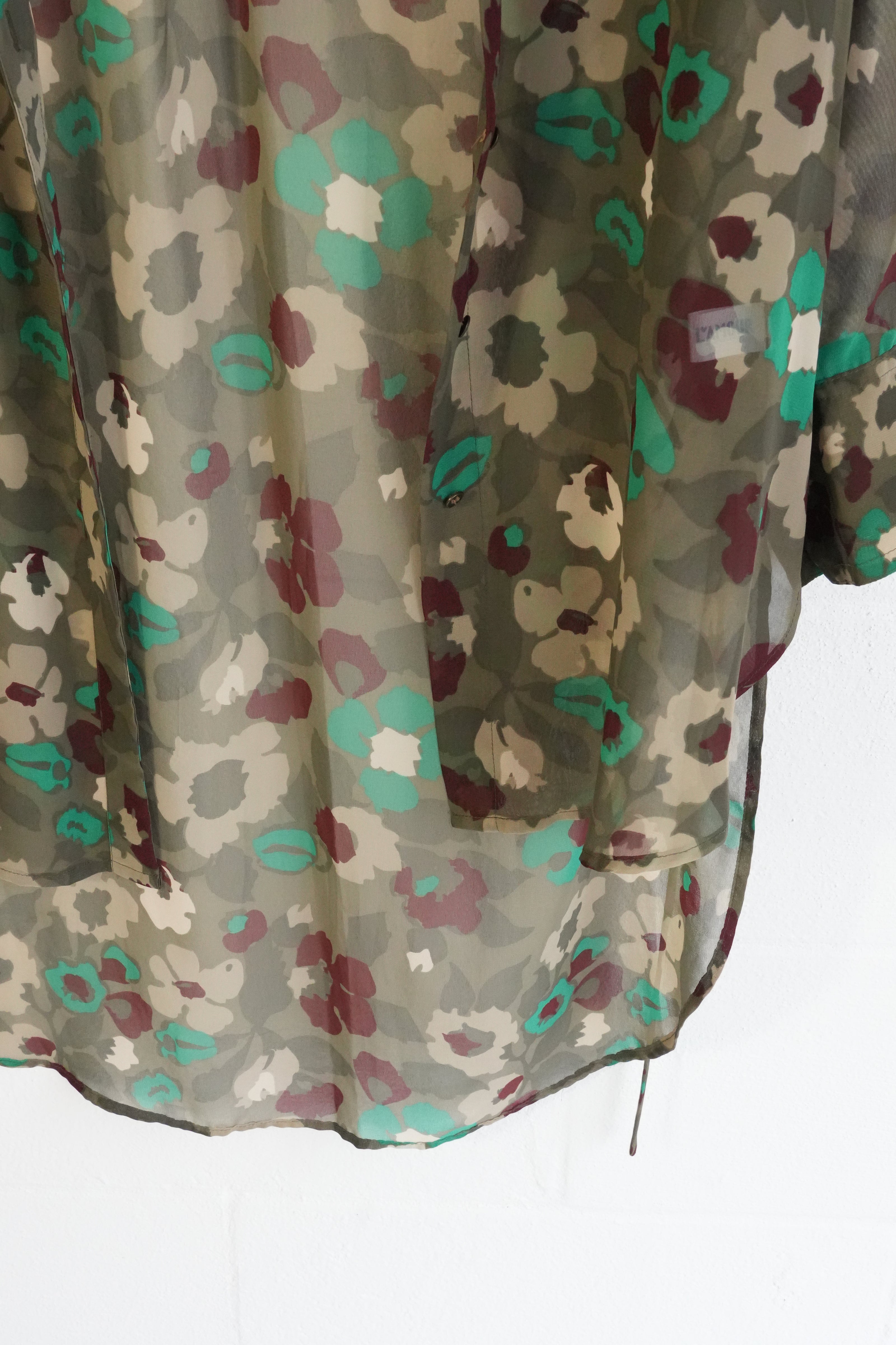 L'Amour Nanette Lepore Floral Button Down Tunic Women Medium Green Sheer