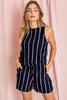 Summer Stripe  Blouson Romper w/ Pocket