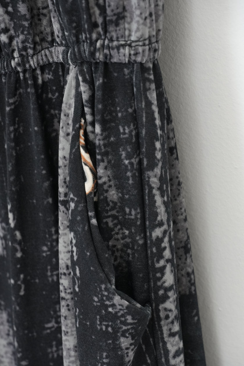 Romper Pants Jumper Women Medium Black Silk Blend Paisley Print Pocket