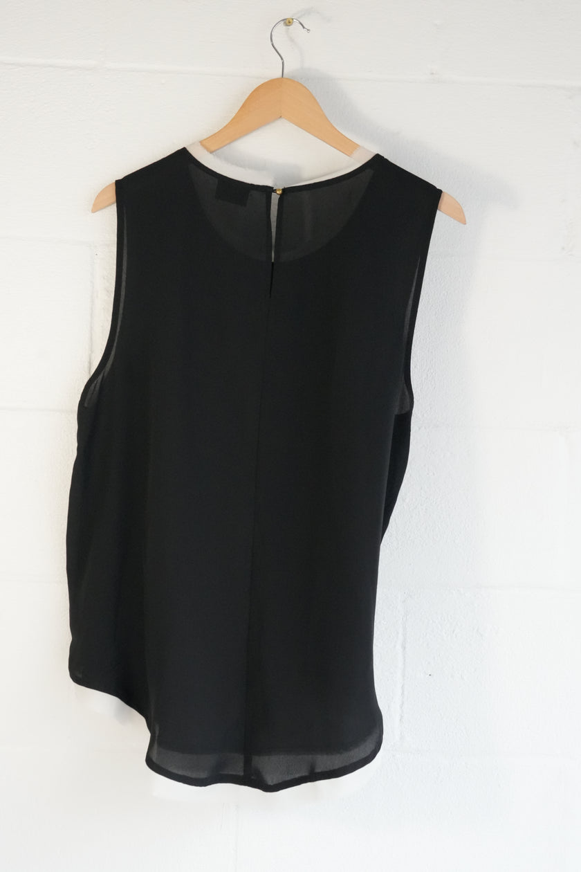 Who What Wear Womens Sleeveless Layered Blouse Black White Medium Keyhole Back