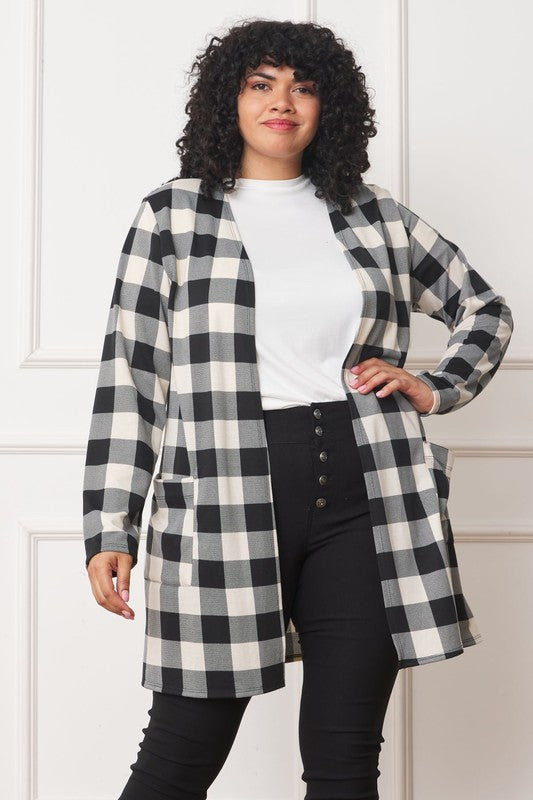 Long Buffalo Plaid Open Cardigan