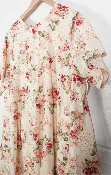 Hippington Camden Dress Women Large Cream Floral Eyelet Short Sleeve Mini
