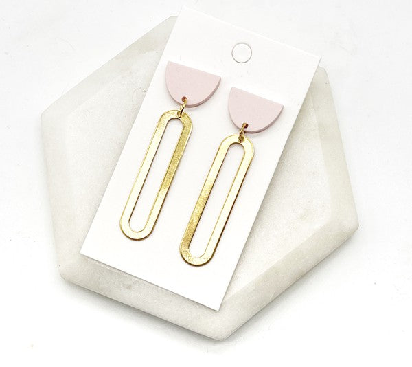 Pink Gold Oval Acrylic Metal Statement Earrings