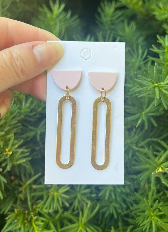 Pink Gold Oval Acrylic Metal Statement Earrings