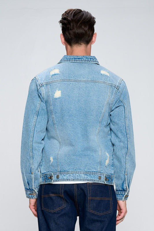 Men's Denim Jacket with Distressed