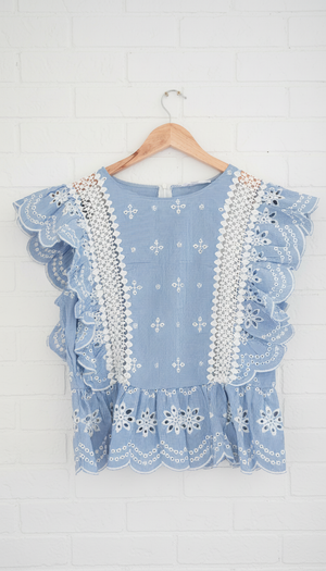 BB Dakota Blue and White Stripped Blouse - Size Medium