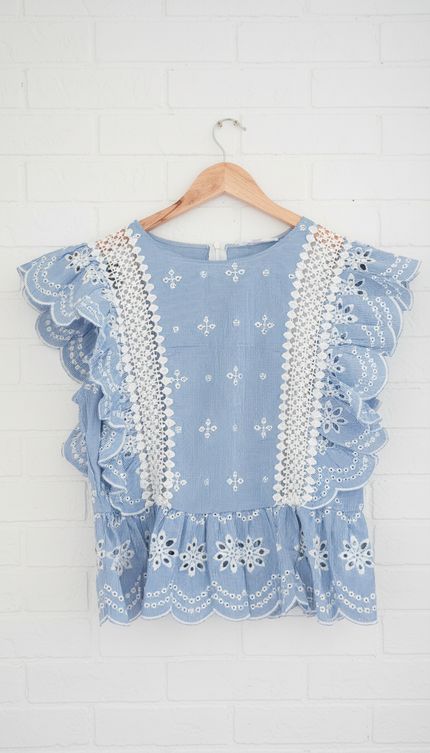 BB Dakota Blue and White Stripped Blouse - Size Medium