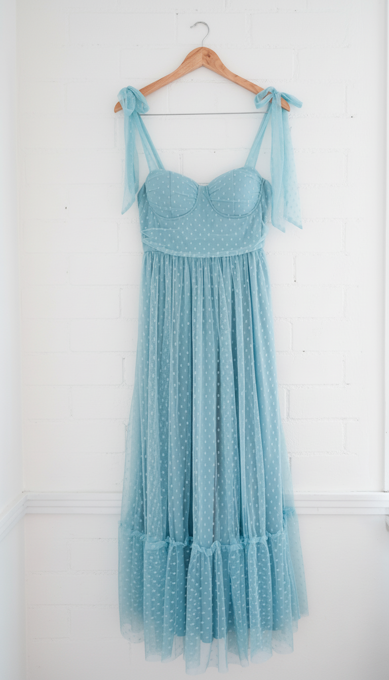 Blue Tulle Tie Shoulder Maxi - Size Medium