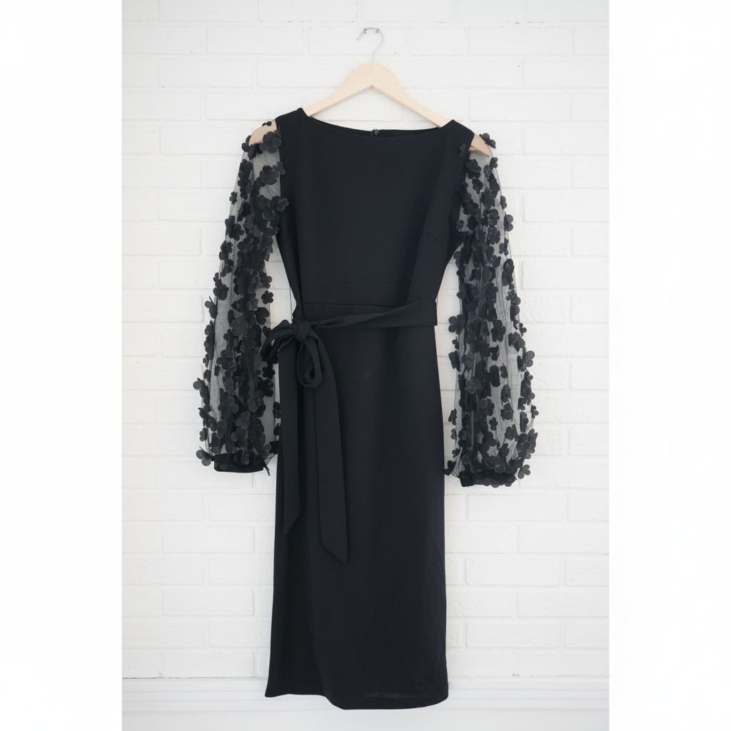 Shein Black Sheer Bell Longsleeve Dress Size Medium